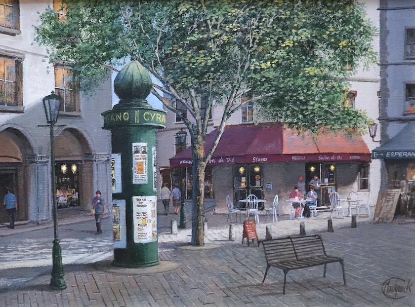 Clive Madgwick RBA (1934-2005), oil on canvas, 'Welcome Break, Paris II', signed, gallery label verso, 29 x 39cm